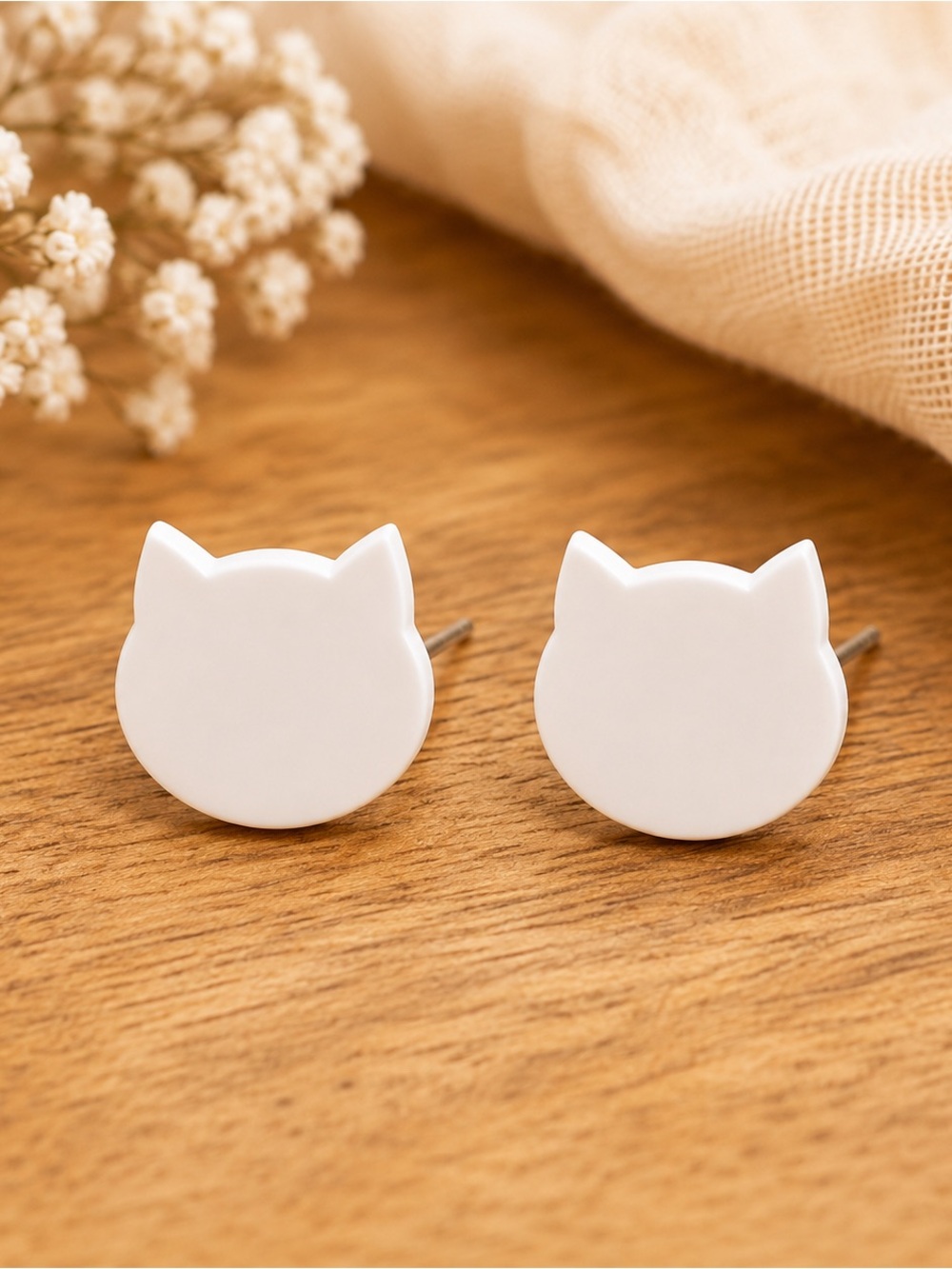 White Cat Stud Earrings